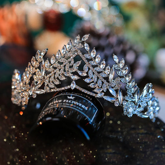 Luxury Crystal Leaf Wedding Crown For Bride Headpiece Baroque Tiara And Crown Fashion Princess Tiara Rhinestone Hair Accessories - EUFASHIONBAGS