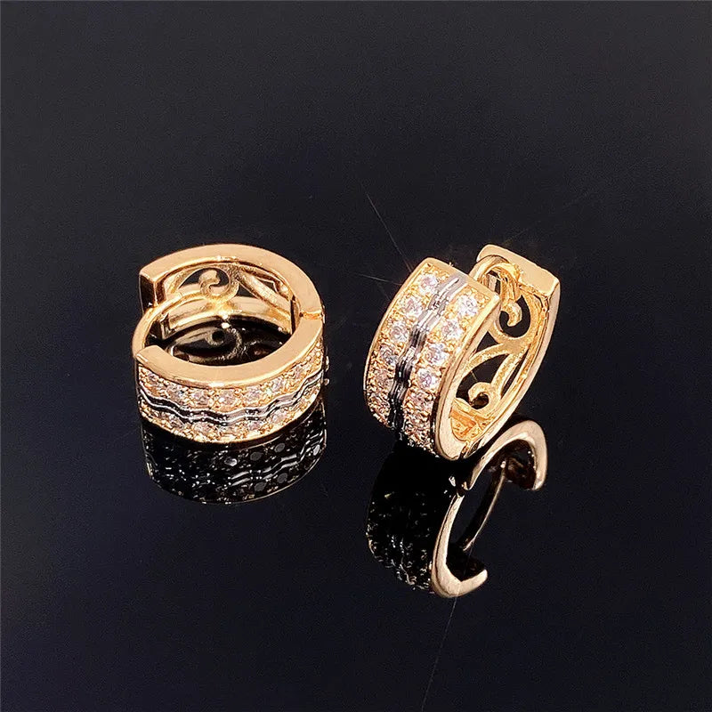 Two Tone Hoop Earrings for Women Micro Paved CZ Hollow Out Pattern Chic Female Earrings Fashion Jewelry