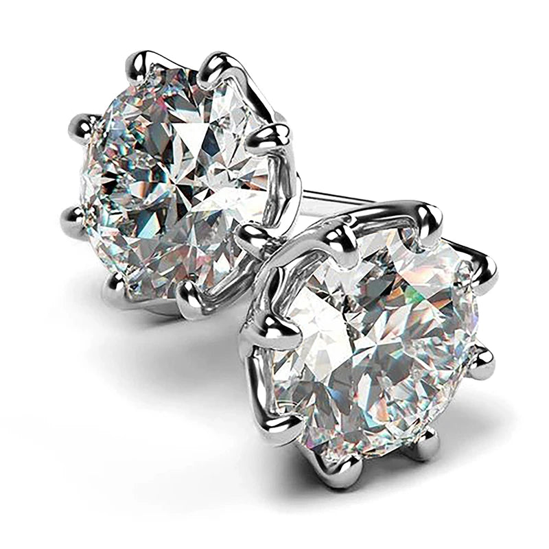 Crystal 10mm Round Cubic Zirconia Classic Stud Earrings for Women Dazzling Female Elegant Accessories Timeless Jewelry