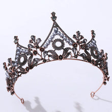 Cargar imagen en el visor de la galería, Baroque Bronze Geometric Purple Black Crystal Pearl Bridal Tiara Crown Rhinestone Diadem Wedding Hair Accessories Tiara De Noiva