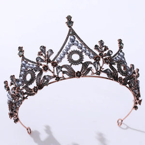 Baroque Bronze Geometric Purple Black Crystal Pearl Bridal Tiara Crown Rhinestone Diadem Wedding Hair Accessories Tiara De Noiva