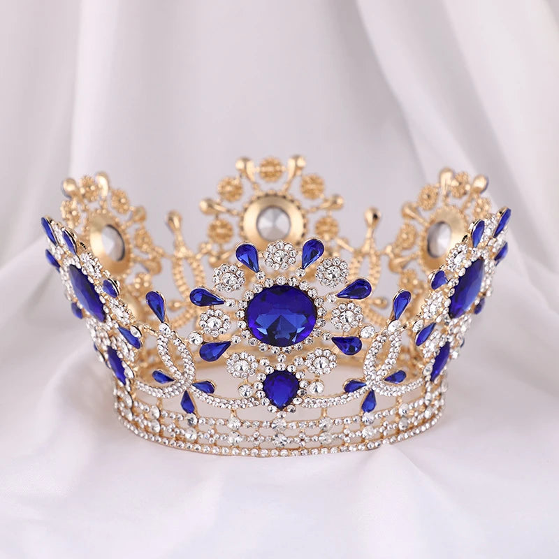 Big Round Tiaras and Crowns Baroque Crystal Wedding Hair Jewelry Accessories Queen Princess Diadem Bridal Ornaments - EUFASHIONBAGS