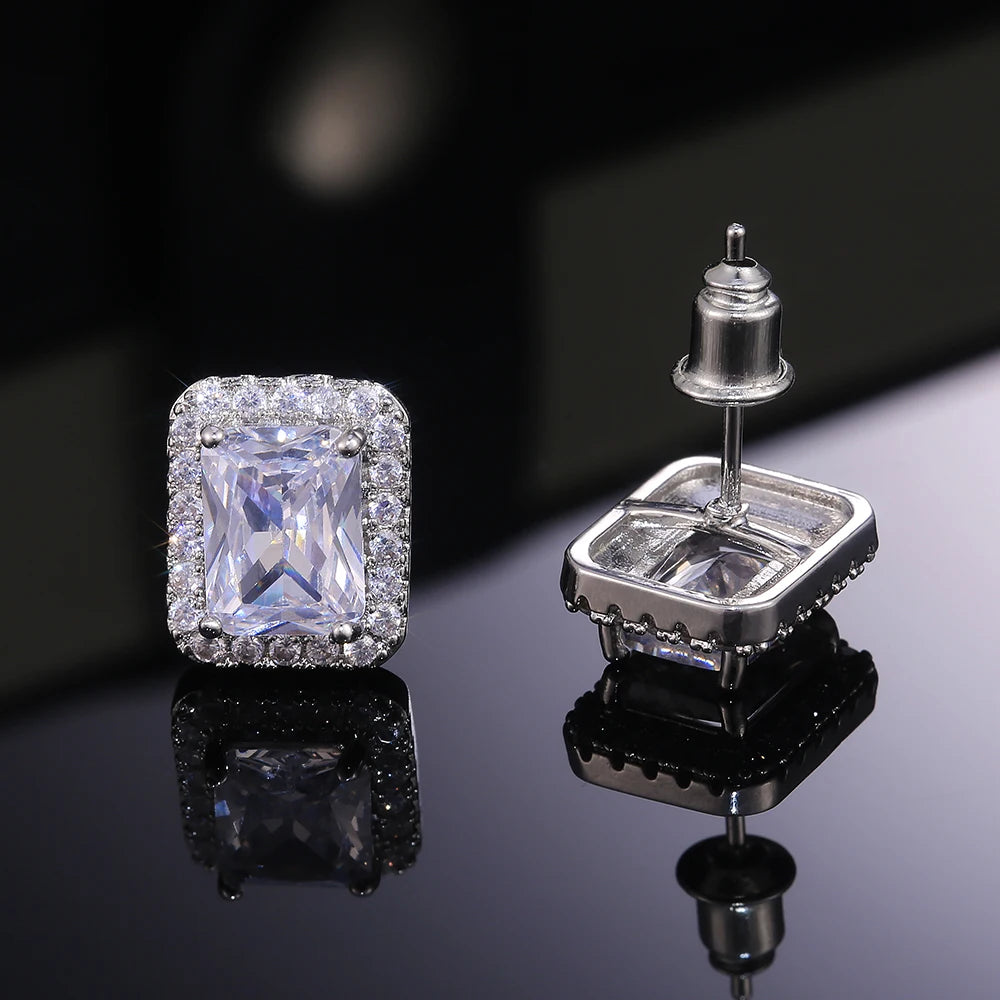 Delicate Women Stud Earrings Square Shape Shiny Cubic Zircon Luxury Earring for Party Nice Present Female Fashion Jewelry