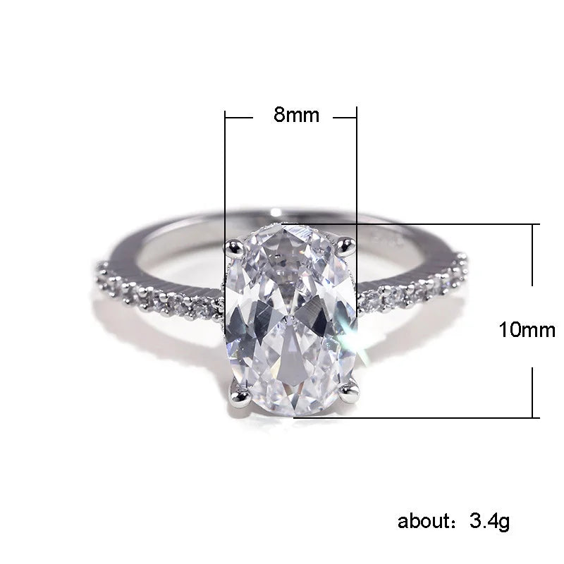 Oval Finger Ring Band Dazzling Brilliant CZ Stone Four Prong Setting Classic Wedding Anniversary Gift For Wife&Girlfriend