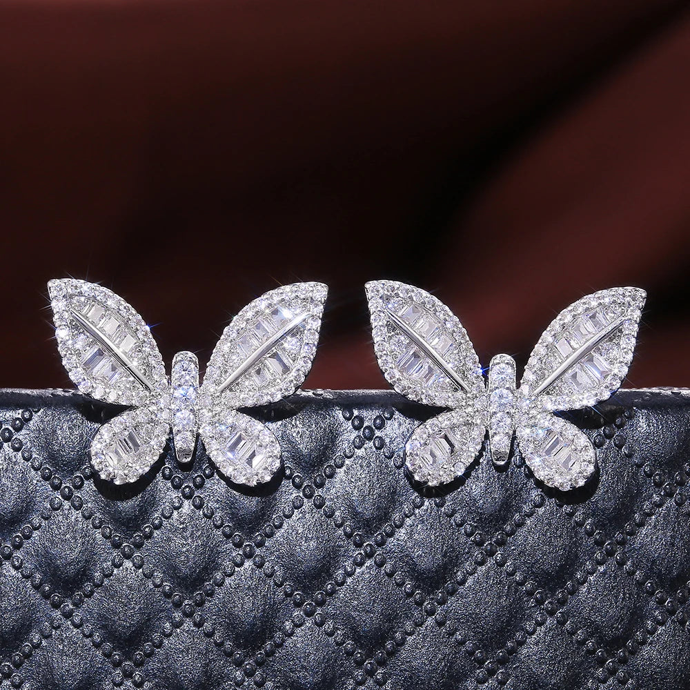 Delicate Butterfly Stud Earring for Women Full Pave CZ Stone Wedding Engagement Party Nice Accessories Beauty Bow Earring - EUFASHIONBAGS