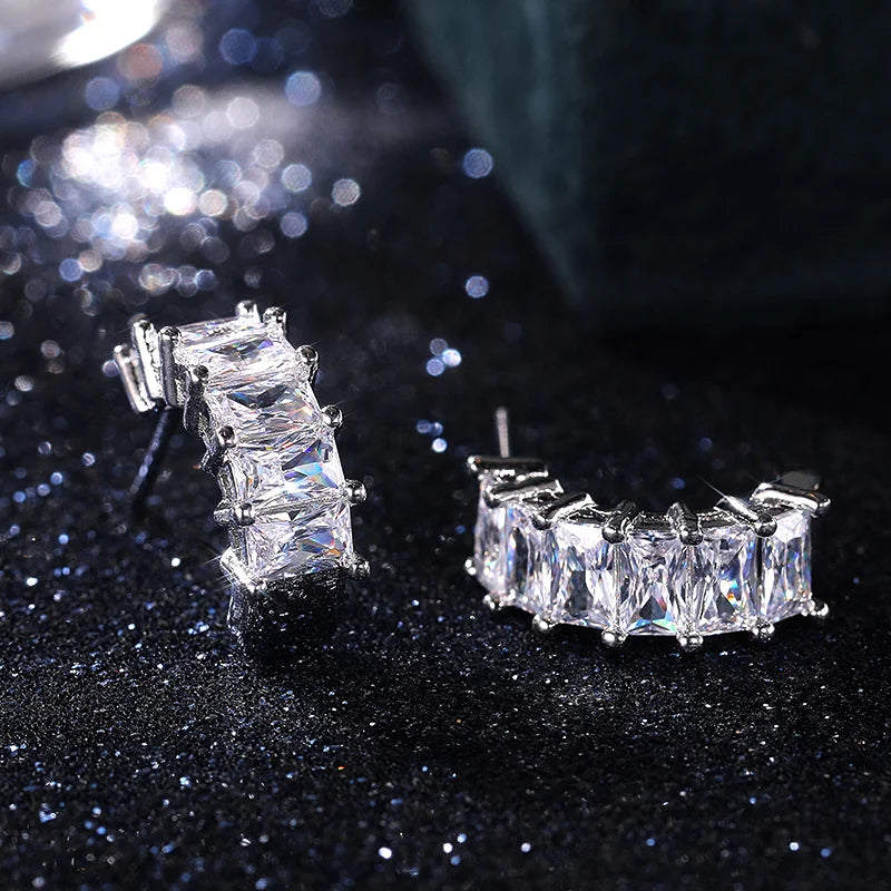 Trendy Stud Earrings for Women Brilliant Rectangle Cubic Zirconia Korean Fashion Jewelry High Quality Drop Shipping