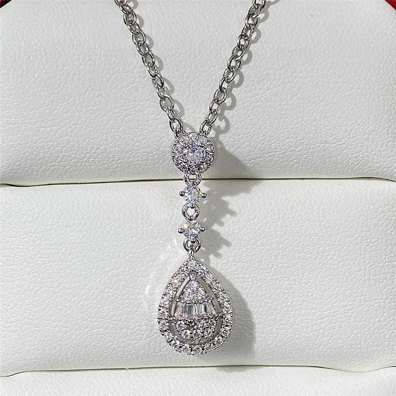 Newly Designed Wedding Accessories Women's Pendant Necklace with Brilliant CZ Temperament Sweet Bridal Marriage Jewelry