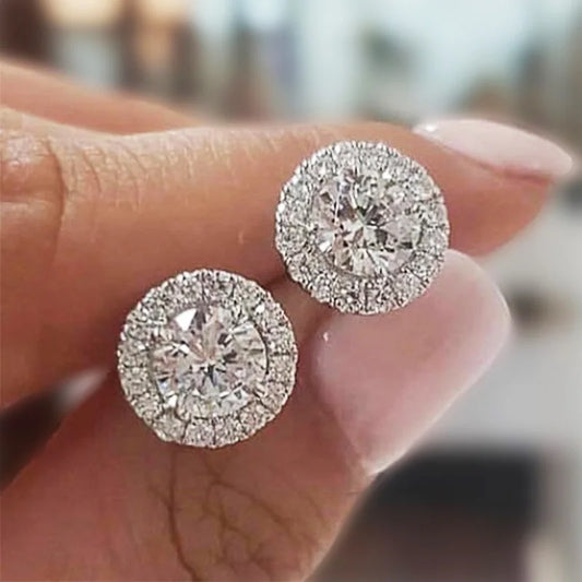 Classic Round Cubic Zirconia Prong Setting Women's Stud Earring 6 Color Delicate Wedding Engagement Evening Party Jewelry