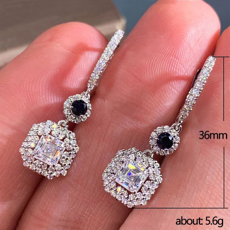 Novel Design Dangle Earrings with White/Black Cubic Zirconia Luxury Wedding Earrings for Women Engagement Fashion Jewelry - EUFASHIONBAGS