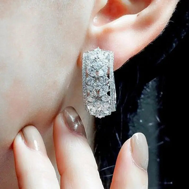 Geometric Long Stud Earrings for Women Full Paved Brilliant Cubic Zirconia Stone Fashion Wedding Engagement Jewelry Newly - EUFASHIONBAGS