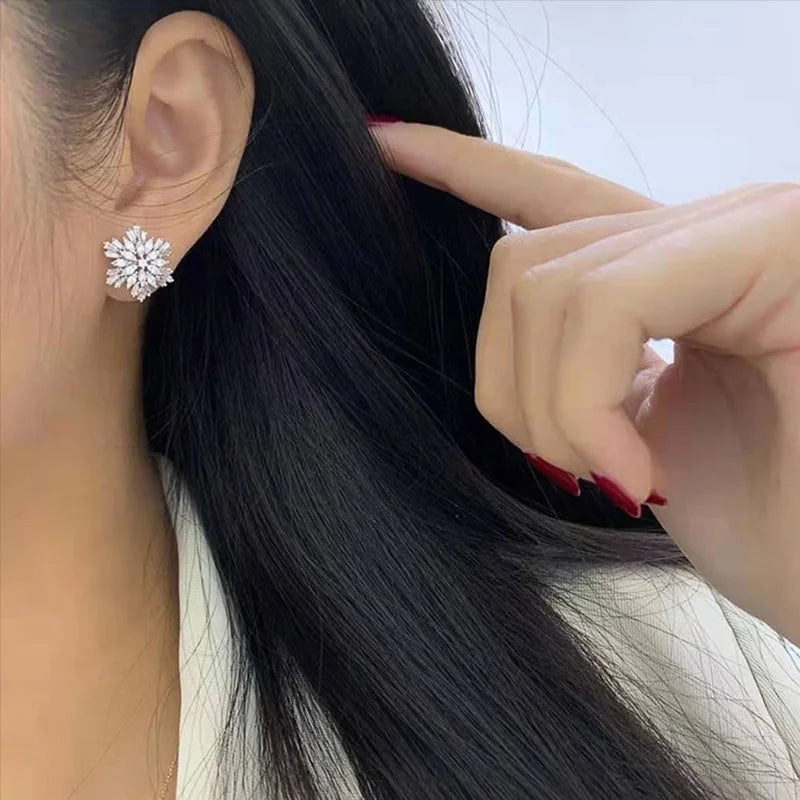 Luxury Snowflake Stud Earrings Full AAA Cubic Zircon Bling Bling Women Ear Accessories Christmas Gift New Trendy Jewelry - EUFASHIONBAGS