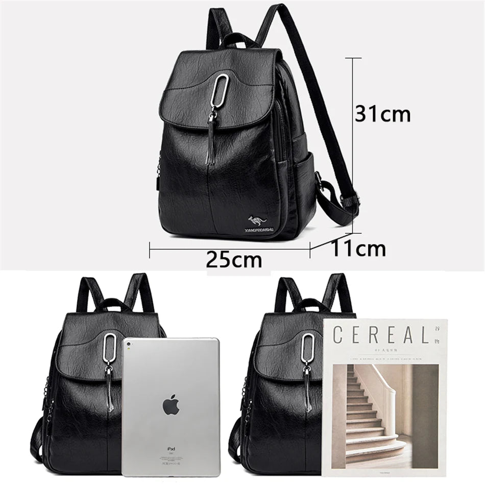 Women Soft Leather Backpacks High Capacity Female Back Pack Casual Travel Ladies Bagpack Machial Feminina for Teenager Grils - EUFASHIONBAGS