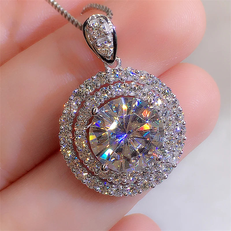 Wedding Necklace Mosaic AAA Cubic Zirconia Round Pendant Elegant Women's Neck Accessories Fashion Jewelry - EUFASHIONBAGS