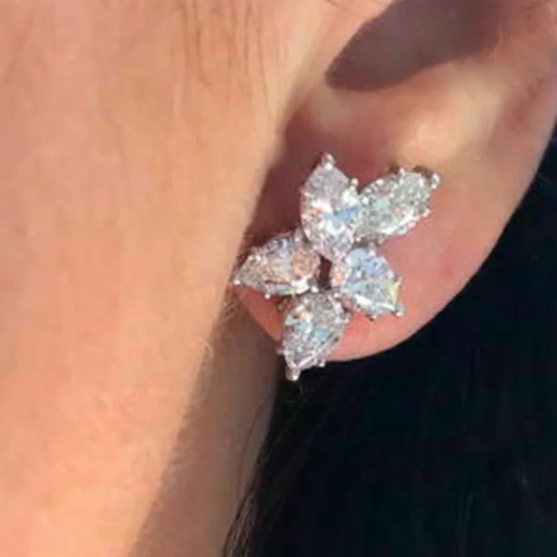 Delicate Cubic Zirconia Stud Earrings for Female Flower Shaped Design Fancy Women's Accessories Party Fashion Jewelry New