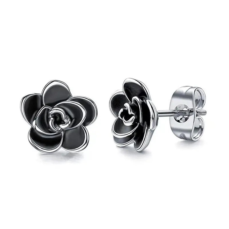 Classic Camellia Flower Stud Earring Delicate Women Accessory  Daily Wearing Party Earring with White/Black Flower Jewelry