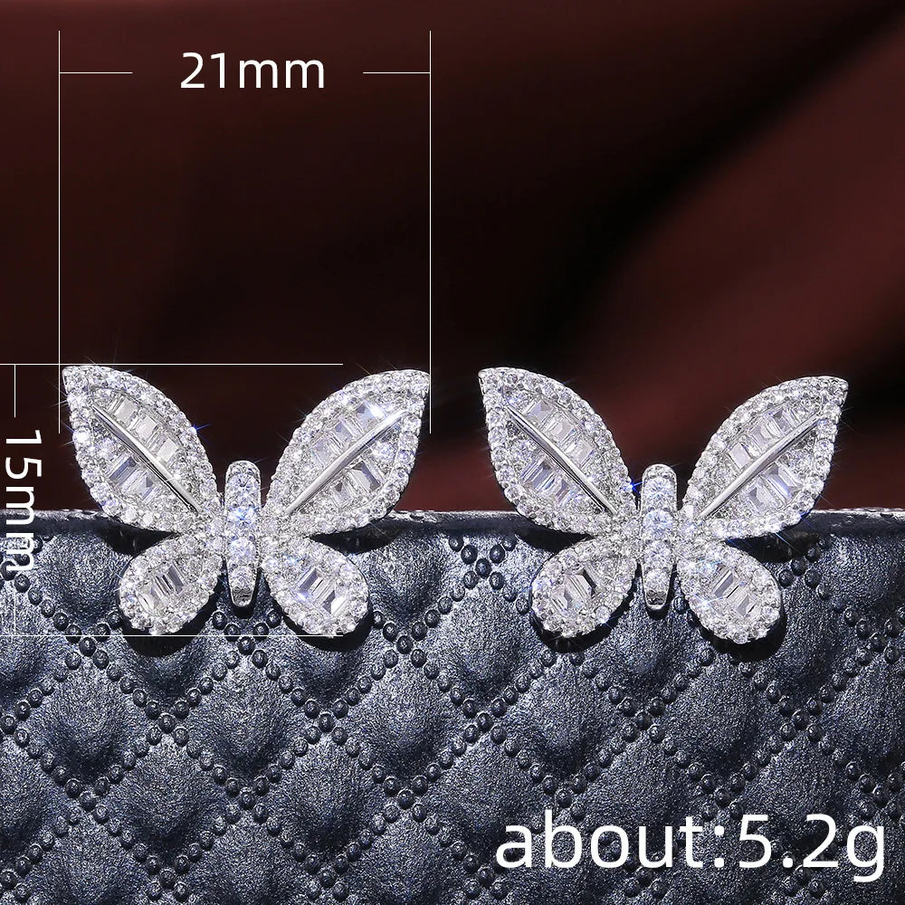 Delicate Butterfly Stud Earring for Women Full Pave CZ Stone Wedding Engagement Party Nice Accessories Beauty Bow Earring - EUFASHIONBAGS