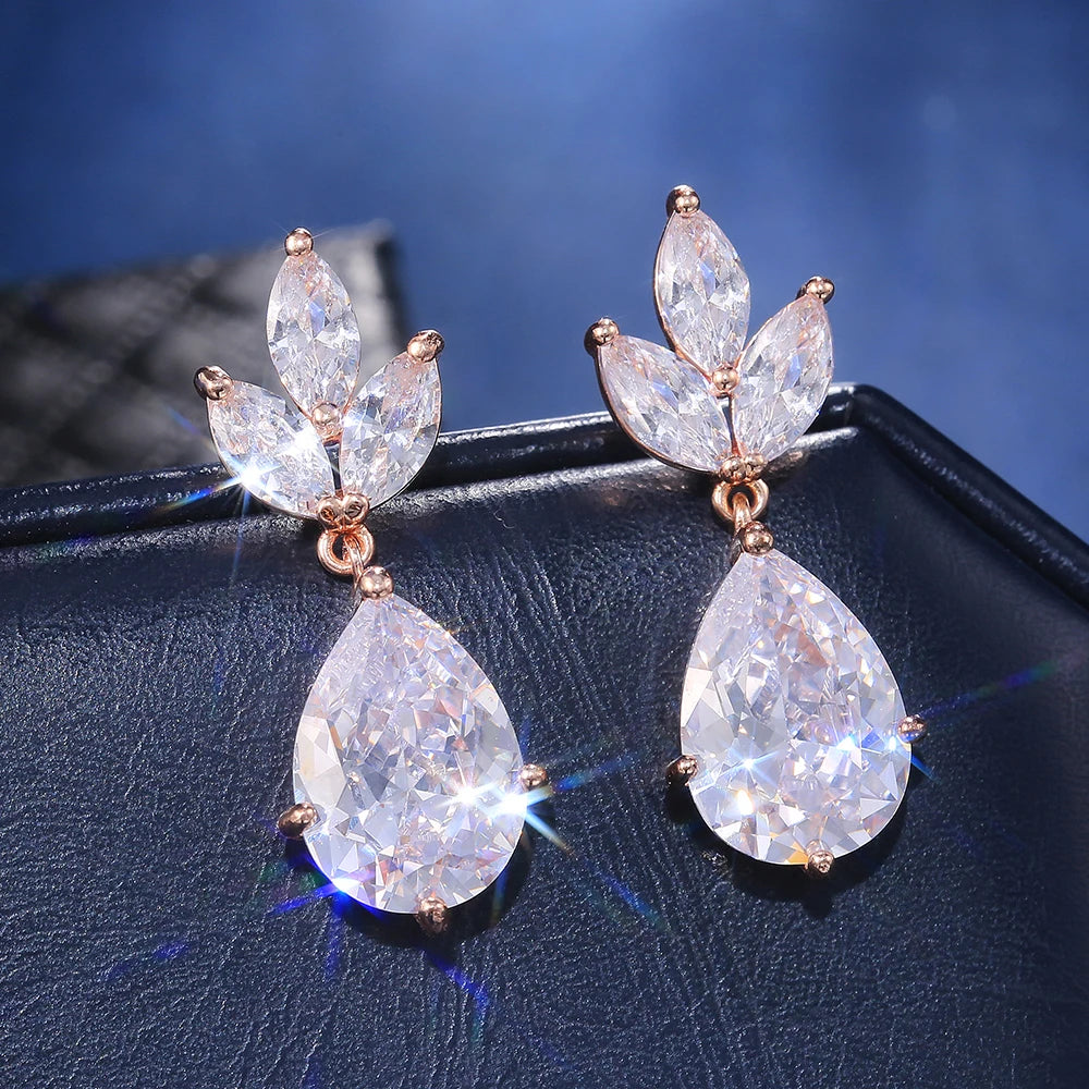 Fashion Necklace/Earring Jewelry Set Women Wedding Party High Quality Pear Shape Shiny Zircon Valentines Gift - EUFASHIONBAGS