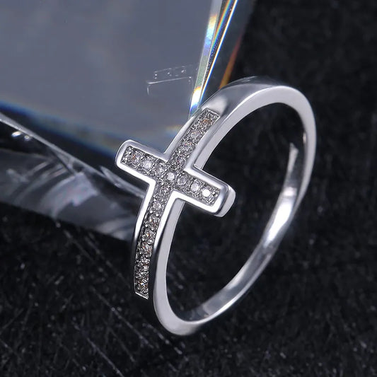 Simple Cross Women Finger Ring Inlaid Shine CZ Stone Daily Wear Fashion Rings Anniversary Girl Gift Versatile Jewelry Hot