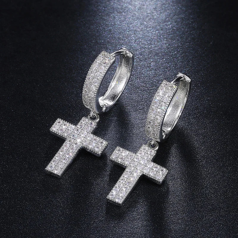 Luxury Silver Color Cross Drop Earrings for Women Stylish Accessories Girl Party Versatile Female Earrings - EUFASHIONBAGS