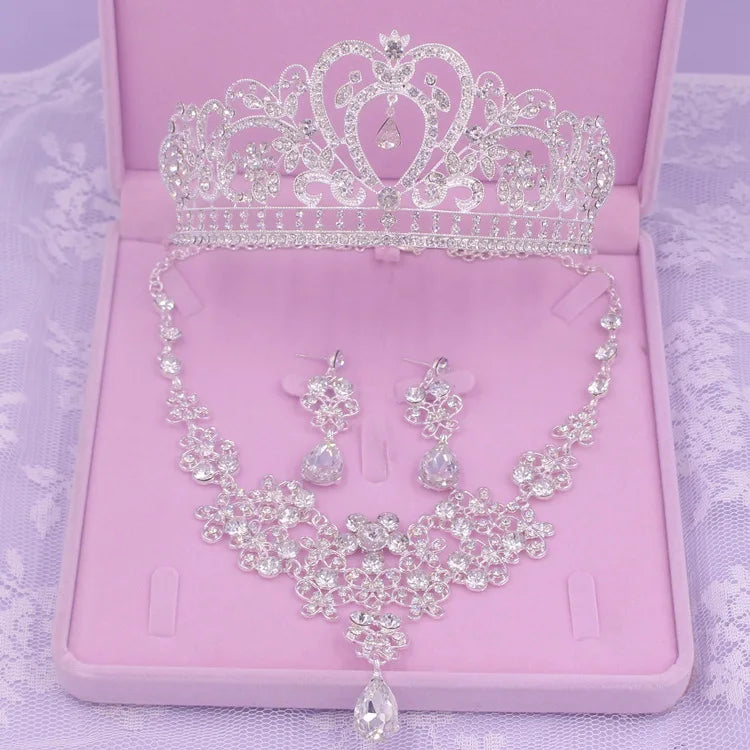 High Quality Fashion Crystal Wedding Bridal Jewelry Sets Women Bride Tiara Crowns Earring Necklace Wedding Jewelry Accessories - EUFASHIONBAGS