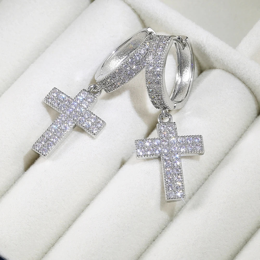 Luxury Silver Color Cross Drop Earrings for Women Stylish Accessories Girl Party Versatile Female Earrings - EUFASHIONBAGS