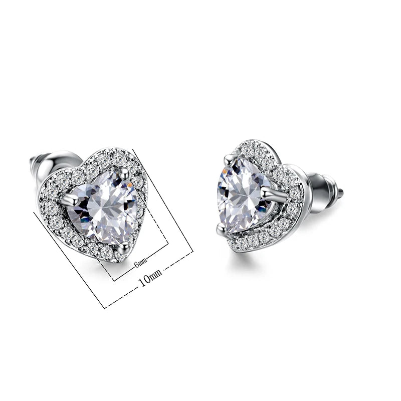 Classic Heart Shape Women Stud Earring Gorgeous Micro Paved CZ Stone Romantic Girl Accessories Classic Earring