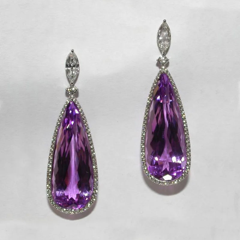 Charming Water Drop Purple CZ Drop Earrings for Women Luxury Bridal Wedding Jewelry Lady's Earrings - EUFASHIONBAGS