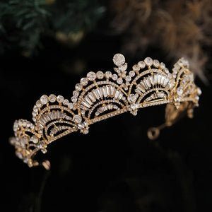 Baroque Retro Gold Color Geometric Crystal Bridal Tiaras Crown Rhinestone Pageant Diadem Bride Headband Wedding Hair Accessories