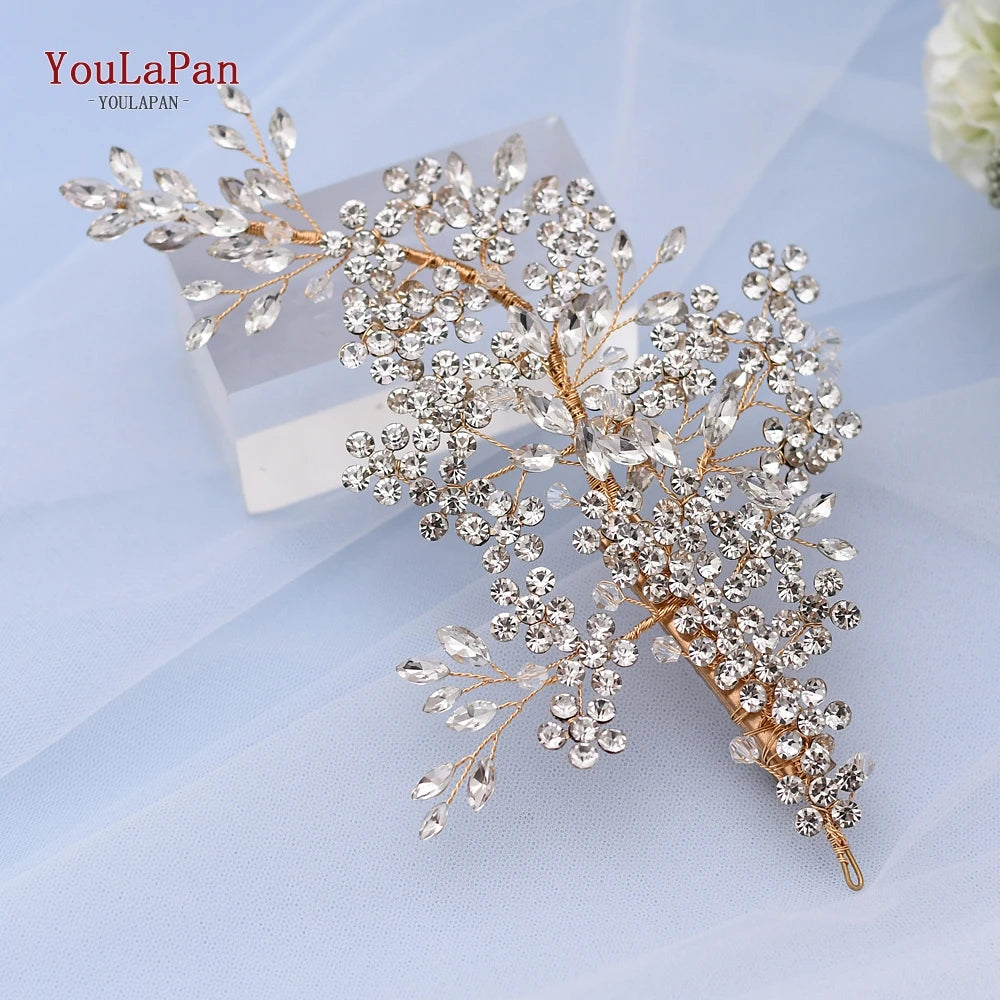 Luxury Crystal Bridal Headpiece Floral Wedding Hair Vine Clip Party Prom Hair Jewelry Brides Hair Accessories - EUFASHIONBAGS