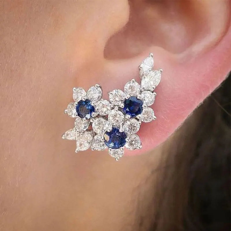 Gorgeous Women's Earrings with Blue/White Round CZ Luxury Female Earrings for Wedding Engagement Party Brilliant Jewelry