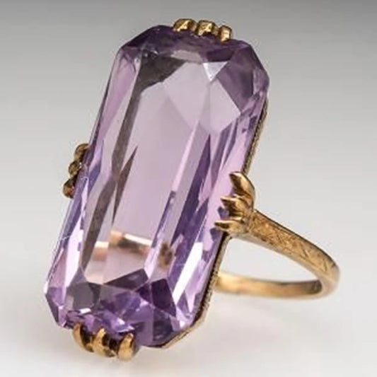 Long Shape Acrylic Purple Stone Rings for Women Fashion Bridal Wedding Party Ring Elegant Lady Accessories Trendy Jewelry