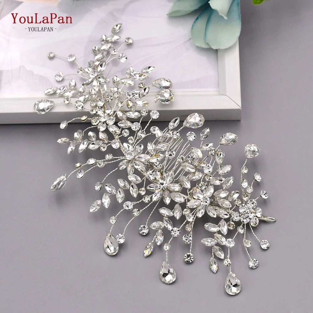 Luxury Crystal Bridal Headpiece Floral Wedding Hair Vine Clip Party Prom Hair Jewelry Brides Hair Accessories - EUFASHIONBAGS