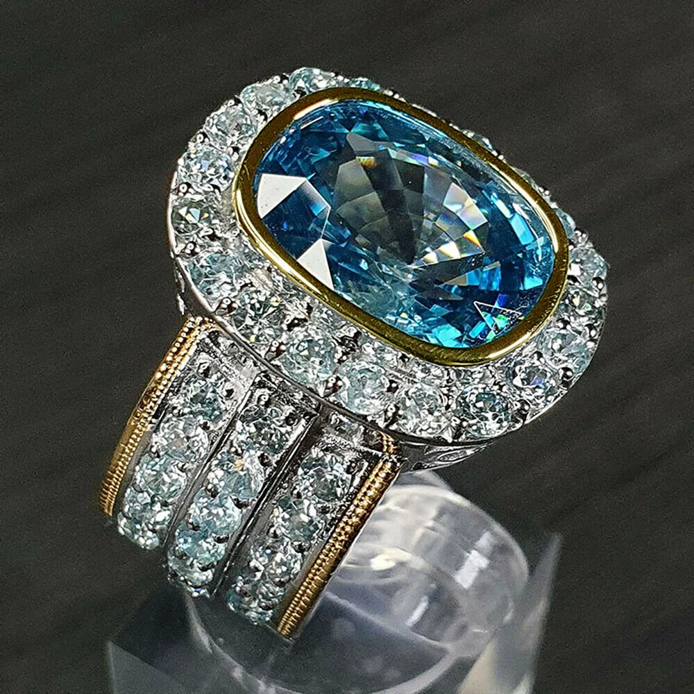 Women Rings for Party Big Sky Blue Stone Two Tone Design Noble Ring Birthday Gift for Mon Brilliant Jewelry - EUFASHIONBAGS