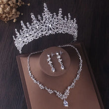 Laden Sie das Bild in den Galerie-Viewer, Luxury Silver Color Crystal Water Drop Bridal Jewelry Sets Rhinestone Tiaras Crown Necklace Earrings Wedding Dubai Jewelry Set