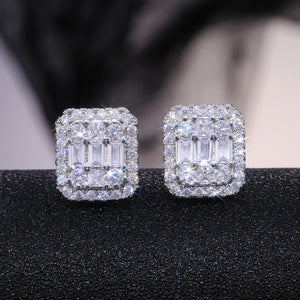 New Fashion Square Shape Women Stud Earrings Full Paved Shiny Crystal Zircon High Quality Female Trendy Earring Wholesale