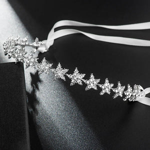 Handmade Crystal Star Hairbands Ribbon Bridal Headband Rhinestone Tiaras Crown Diadem Wedding Hair Accessories Women Head Pieces