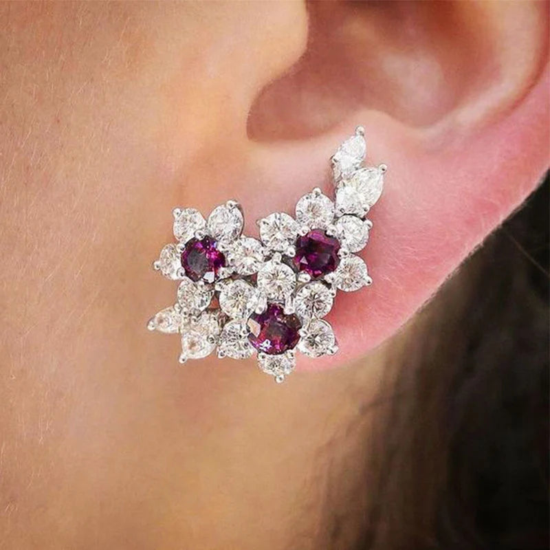 Gorgeous Women's Earrings with Blue/White Round CZ Luxury Female Earrings for Wedding Engagement Party Brilliant Jewelry