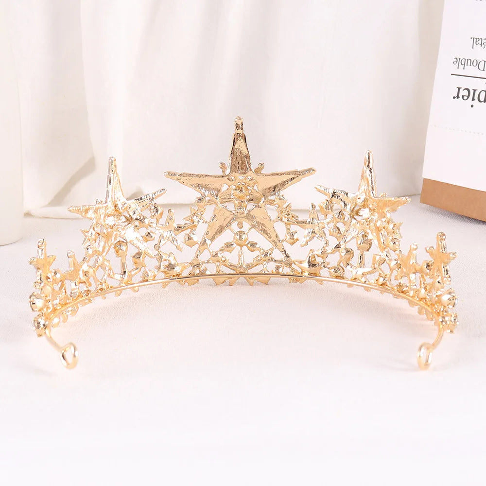 Baroque Star Crown Crystal Bridal Tiaras Rhinestone Pageant Diadem Bride Star Headdress Wedding Hair Accessories Tiara De Noiva - EUFASHIONBAGS