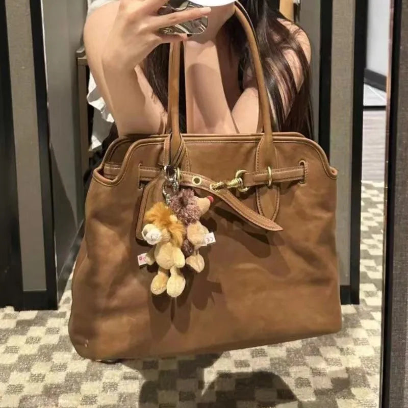 Large Brown Tote Bag Women Autumn Winter Vintage Leather Shoulder Bags Female Vintage Casual Handbag Aesthetic