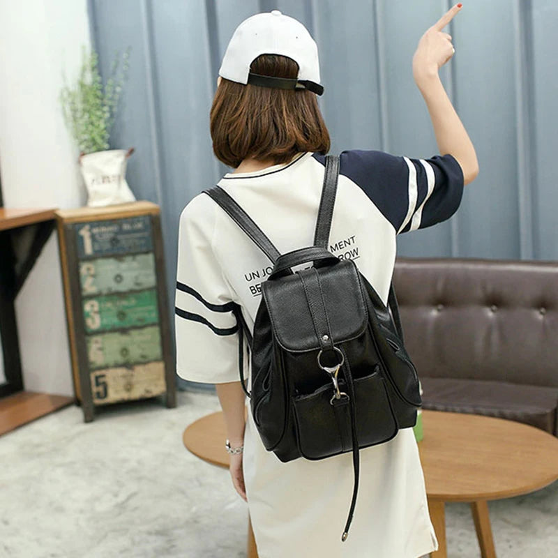 Women Backpack New PU Leather Girls School Bag Large Capacity Black High Quality Anti Theft Female Backpacks