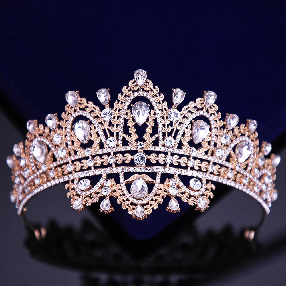 Luxury Frontlet Pink Rhinestone Bridal Tiaras Crown Baroque Crystal Pageant Prom Diadem Bride Headbands Wedding Hair Accessories - EUFASHIONBAGS