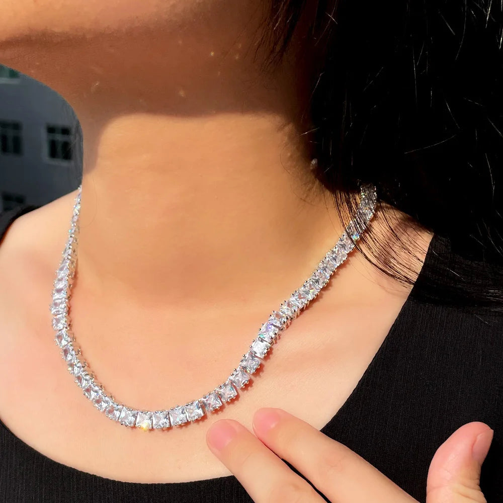 Sparkling White Cubic Zirconia Setting Chic Tennis Link Chain Wedding Bridal Party Choker Necklace for Women - EUFASHIONBAGS