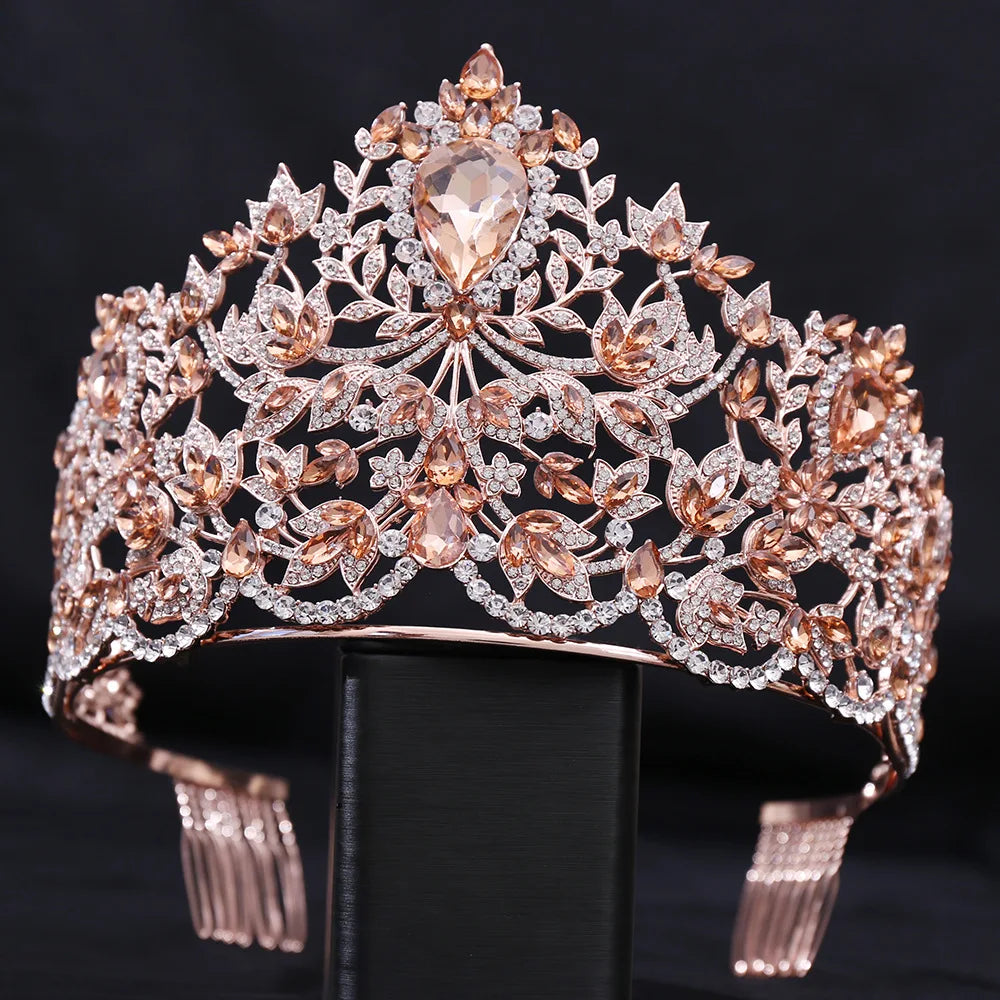 Baroque Style Miss Universe Large Rhinestone Wedding Crown Tiara Crystal Encrusted Queen Princess Tiara Pageant Hair Accessories