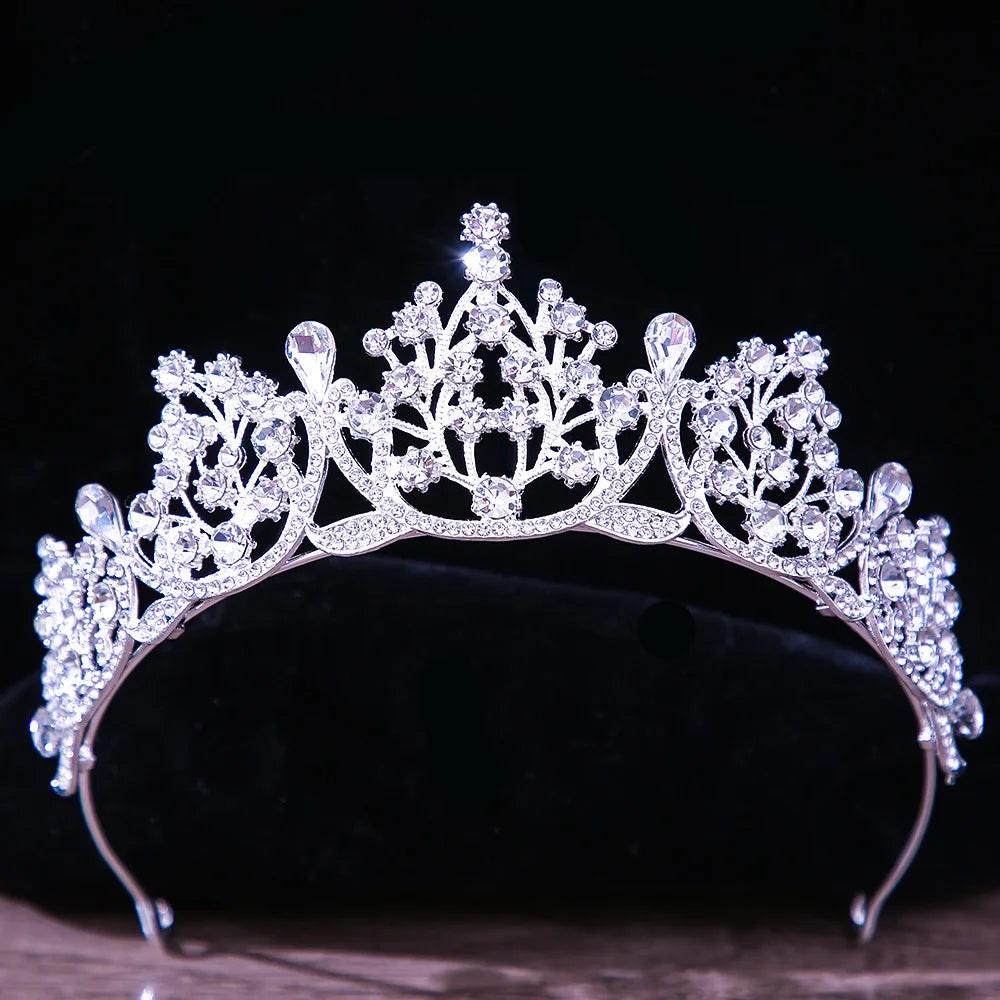 Korean Luxury White Crystal Bridal Tiaras Crown Wedding Hair Accessories Silver Color Crowns Rhinestone Pageant Diadem Headpiece - EUFASHIONBAGS