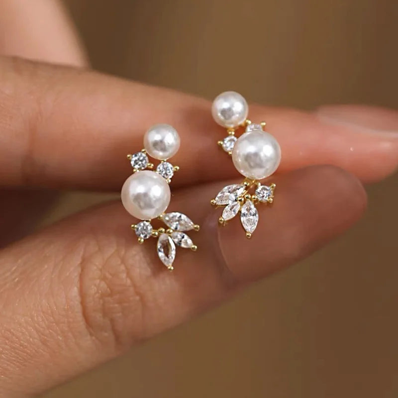 New Exquisite Women's Stud Earrings with Imitation Pearls Temperament Elegant Bridal Wedding Earrings Gift Trendy Jewelry - EUFASHIONBAGS