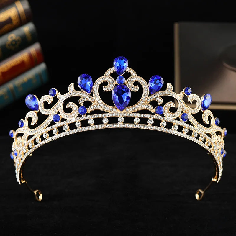 Blue Opal Crystal Bridal Tiaras and Crowns for Queen Bride Headwear Prom Diadem Wedding Crown Hair Jewelry Accessories - EUFASHIONBAGS