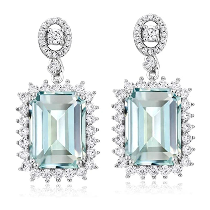 Aesthetic Light Blue Cubic Zircon Dangle Earrings Women Engagement Wedding Luxury Accessories Fashion Design Ear Jewelry