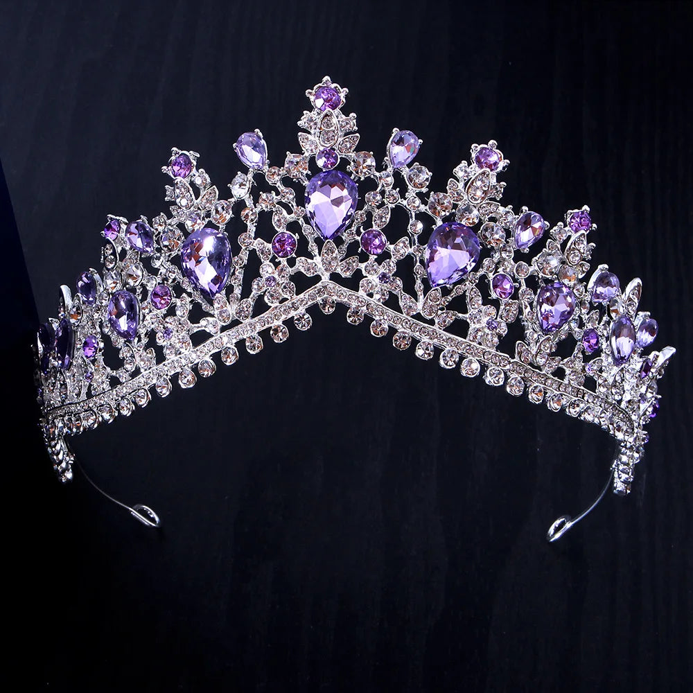 Baroque Luxury Silver Color Blue Opal Crowns Wedding Hair Accessories Elegant Queen Crystal Tiaras Diadem Bridal Dress Headbands