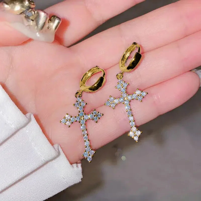 Bright Cross Designed Drop Earrings with Shiny CZ Noble Exquisite Ear Accessories for Women Trendy Wedding Party Jewelry - EUFASHIONBAGS