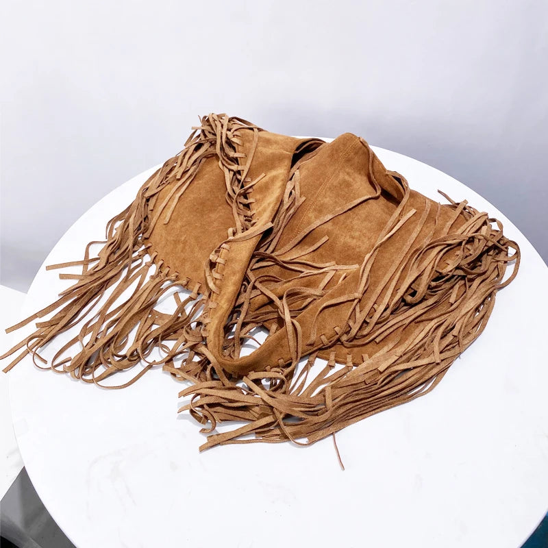 Faux Suede Hobos Bags For Women Luxury Designer Handbags And Purses 2024 New In Vintage Tassel Large Capacity Underarm Shoulder